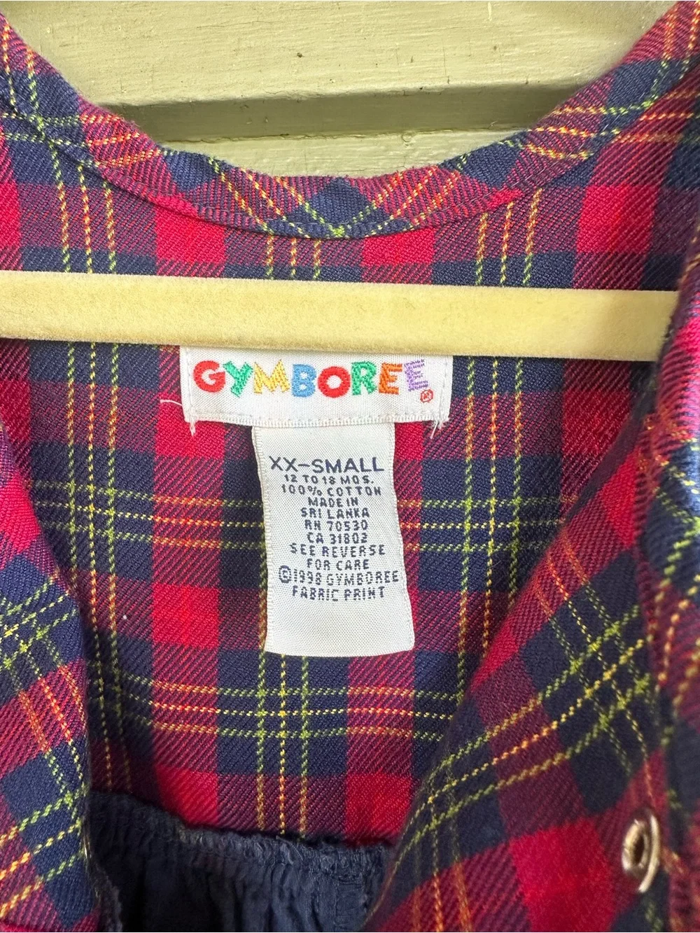 Vintage Gymboree Rainbow Tag Girls Navy Red Floral Plaid Overalls Romper